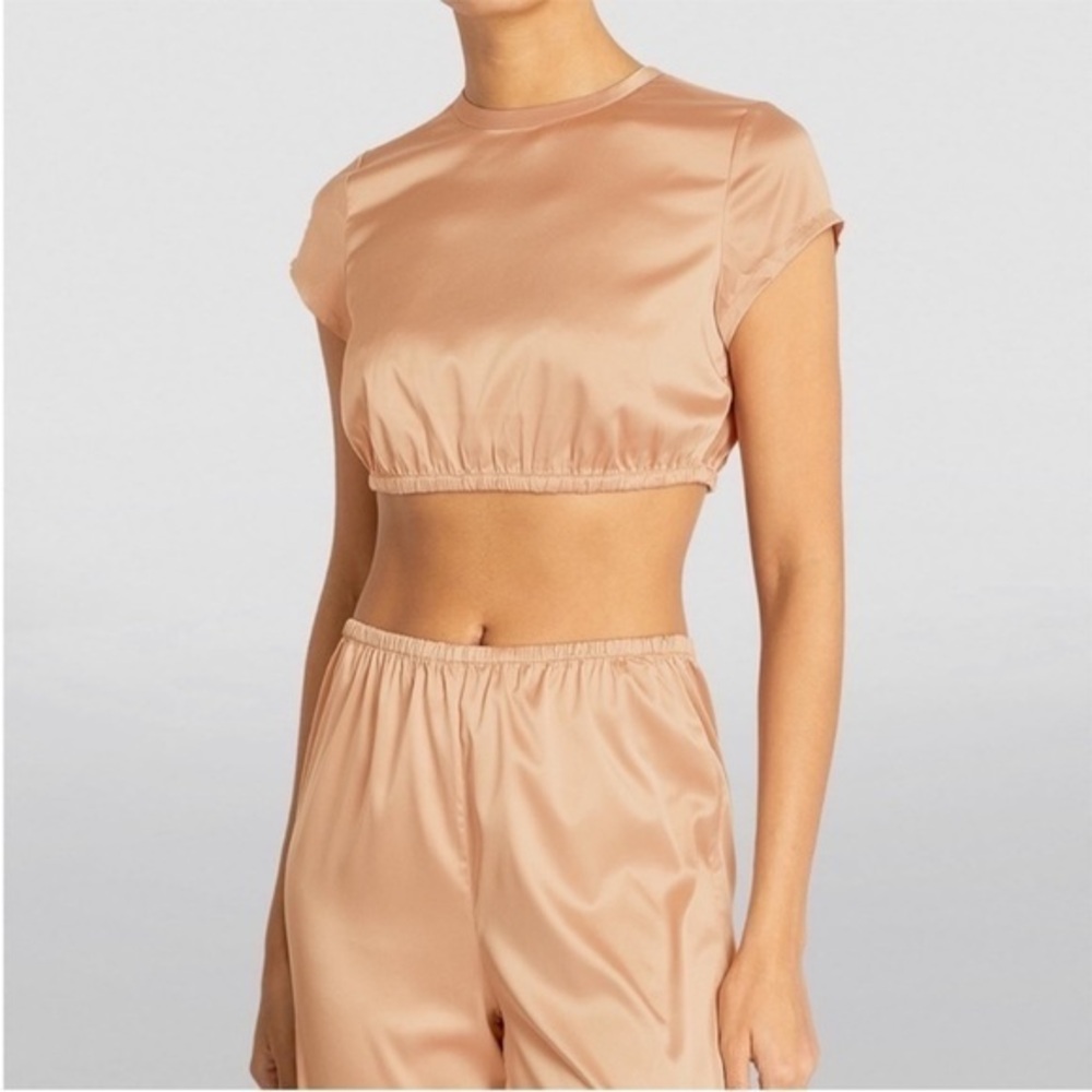 Skims Pink Satin Shine Cropped Shirt
